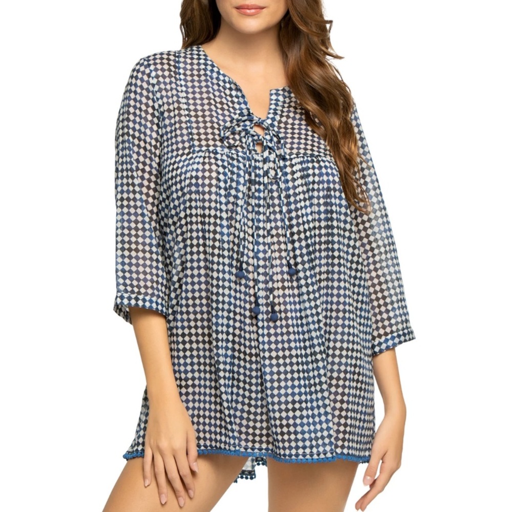 RO’s Garden Seychelles Tunic in Blue Sorrento SZ XS EUC